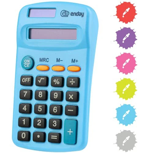 Calculator Blue, Basic Small Solar and Battery Operated, Large Display Four Function, Auto Powered Handheld Calculator School and Kids Available in Green, Red, Purple, Grey, Pink, 1 PK – by Enday - MODAZONE