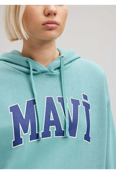 Logo Kapüşonlu Kadın Sweatshırt - YEŞİL - 6