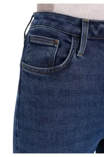 Slim Fit Orta Bel Daralan Paça Kadın İndigo Jean Pantolon - 5