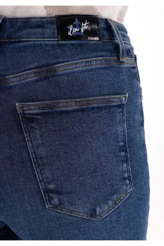 Slim Fit Orta Bel Daralan Paça Kadın İndigo Jean Pantolon - 6