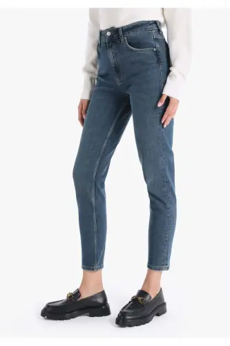 Mom Fit Kadın İndigo Jean Pantolon - 4