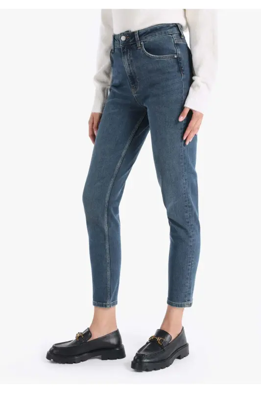 Mom Fit Kadın İndigo Jean Pantolon - 4