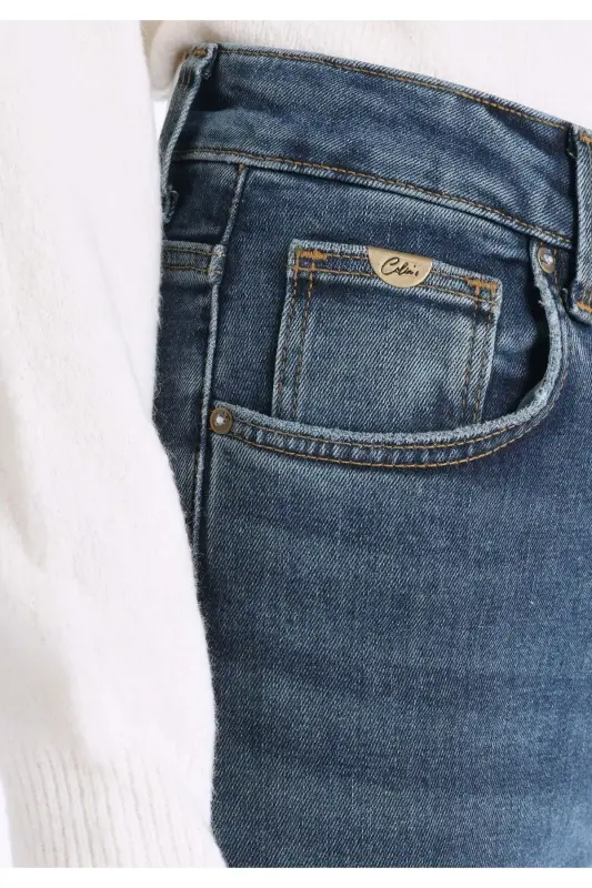 Mom Fit Kadın İndigo Jean Pantolon - 5