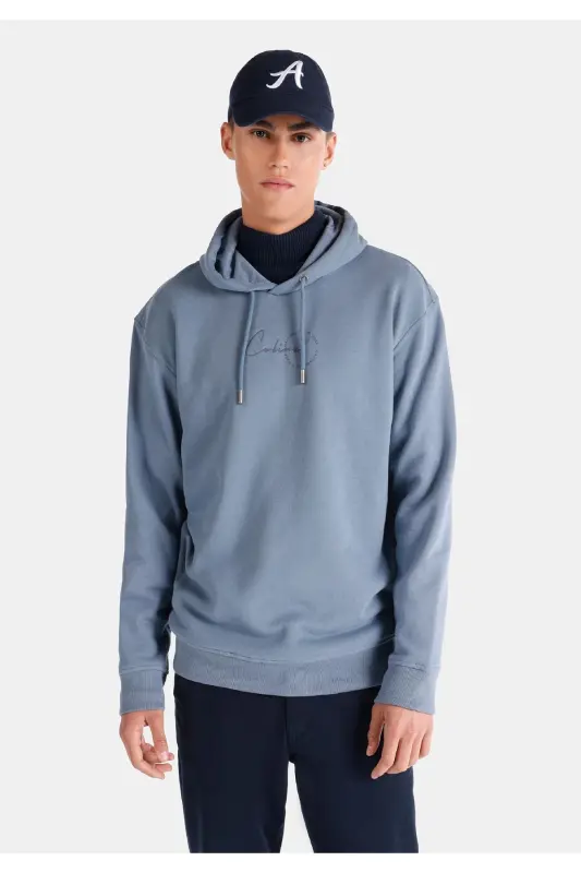 Comfort Fit Erkek Mavi Sweatshirt - İNDİGO - 1