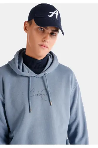 Comfort Fit Erkek Mavi Sweatshirt - İNDİGO - 4