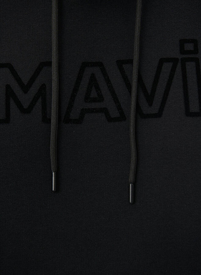 Mavi kapüşonlu siyah erkek sweatshirt - 12