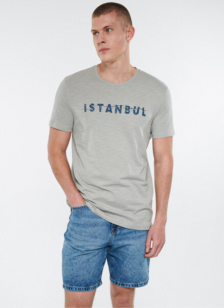 Mavi M066282-31935_Istanbul Bicycle Neck Slim Fit Printed Light Gray Men's T-Shirt - 1