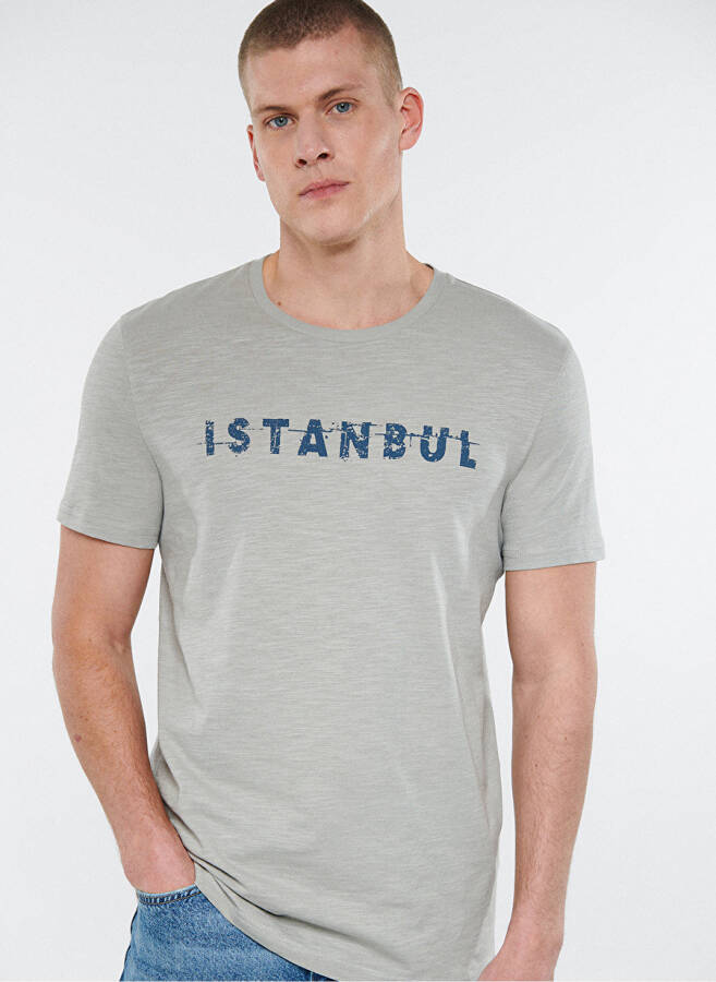 Mavi M066282-31935_Istanbul Bicycle Neck Slim Fit Printed Light Gray Men's T-Shirt - 2