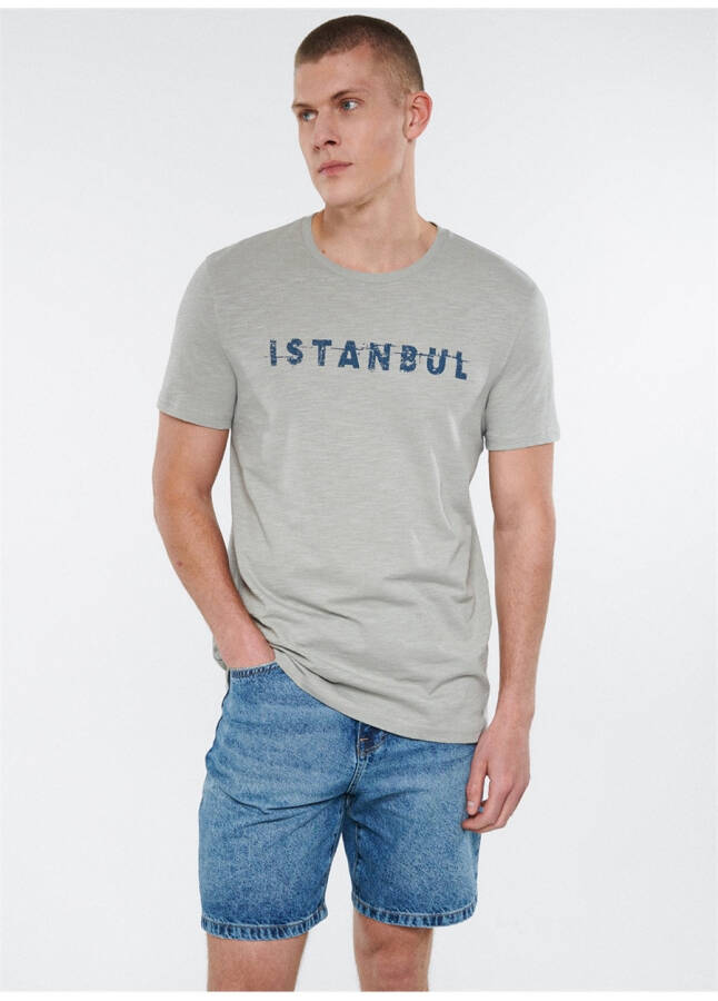 Mavi M066282-31935_Istanbul Bicycle Neck Slim Fit Printed Light Gray Men's T-Shirt - 7