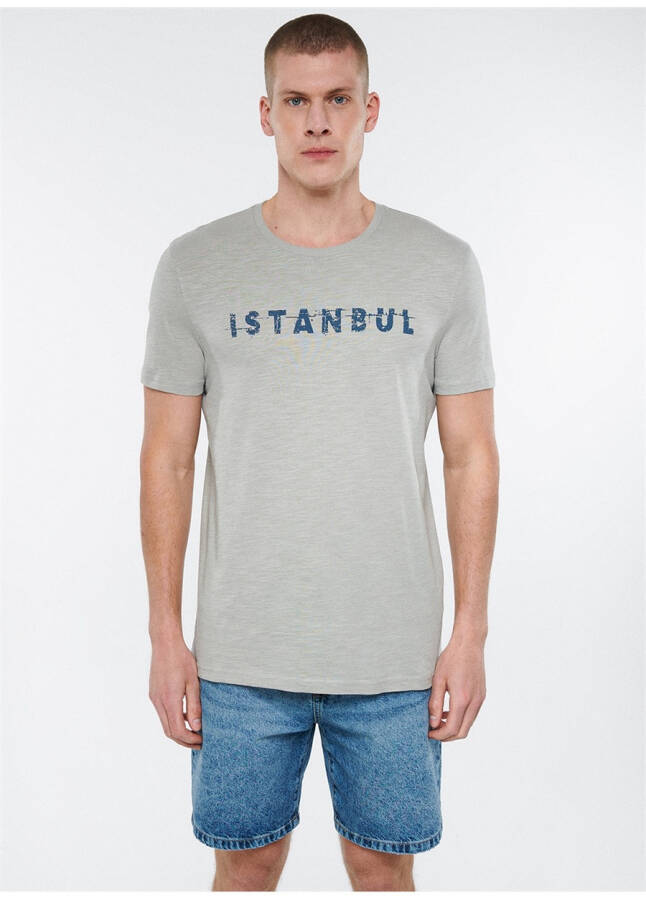 Mavi M066282-31935_Istanbul Bicycle Neck Slim Fit Printed Light Gray Men's T-Shirt - 9