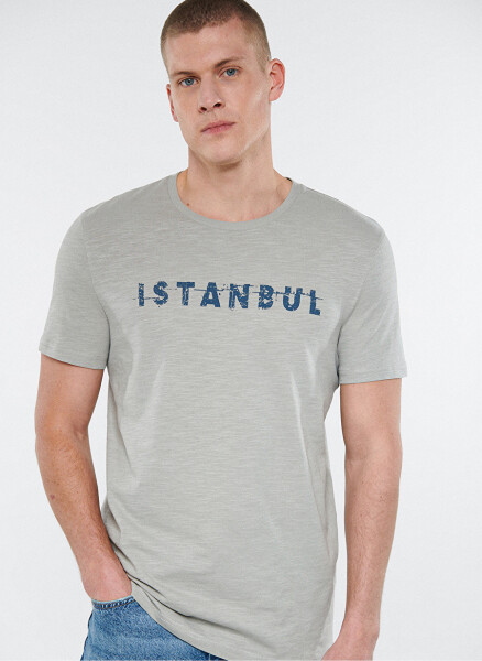 Mavi M066282-31935_İstanbul Bisiklet Yaka Slim Fit Baskılı Açık Gri Erkek T-Shirt - 2