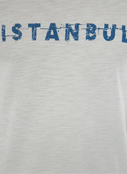 Mavi M066282-31935_İstanbul Bisiklet Yaka Slim Fit Baskılı Açık Gri Erkek T-Shirt - 6