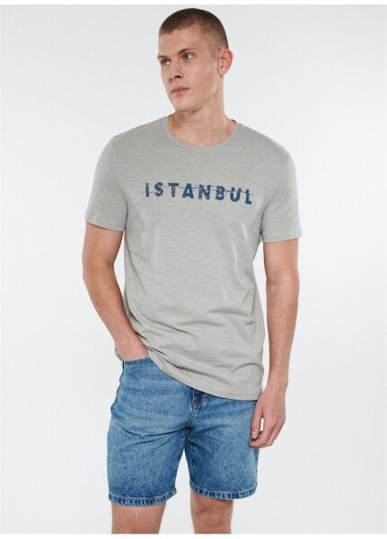 Mavi M066282-31935_İstanbul Bisiklet Yaka Slim Fit Baskılı Açık Gri Erkek T-Shirt - 7