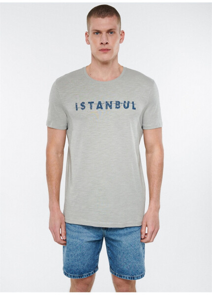 Mavi M066282-31935_İstanbul Bisiklet Yaka Slim Fit Baskılı Açık Gri Erkek T-Shirt - 9