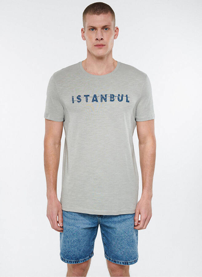Mavi M066282-31935_Стамбул Футболка мужская с круглым вырезом slim fit с принтом светло-серая - 3
