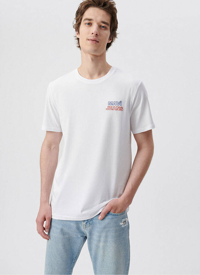 Mavi M066841-620 Crew Neck Slim Fit Printed White Men's T-Shirt - 1