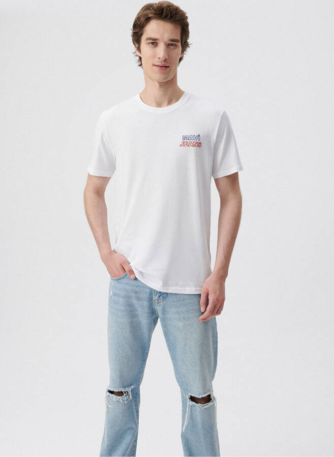 Mavi M066841-620 Crew Neck Slim Fit Printed White Men's T-Shirt - 2