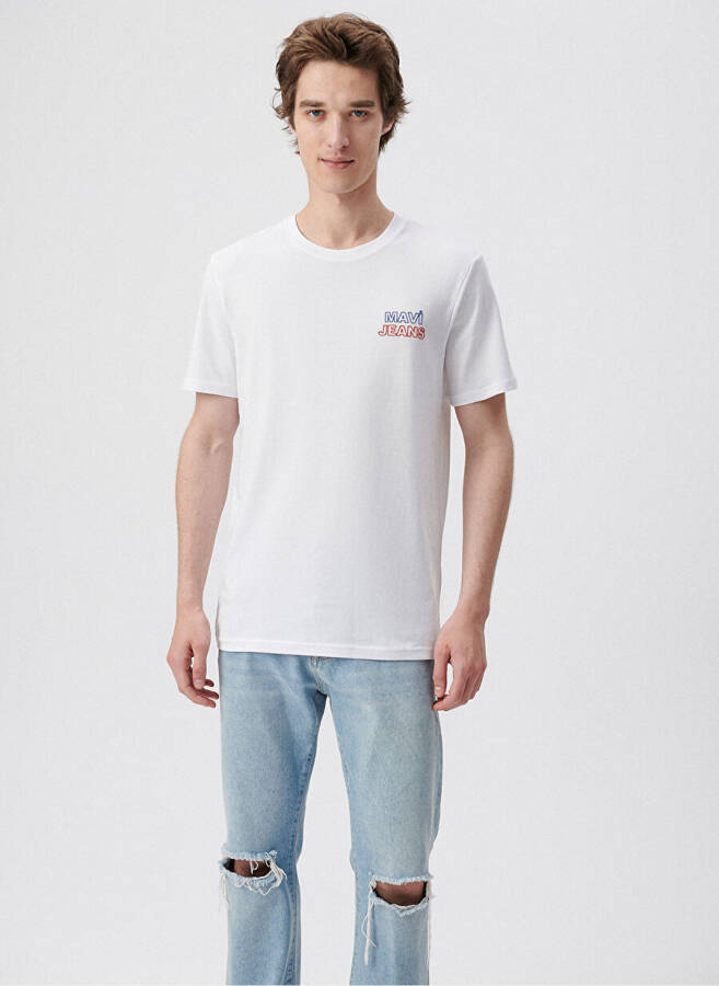 Mavi M066841-620 Crew Neck Slim Fit Printed White Men's T-Shirt - 3