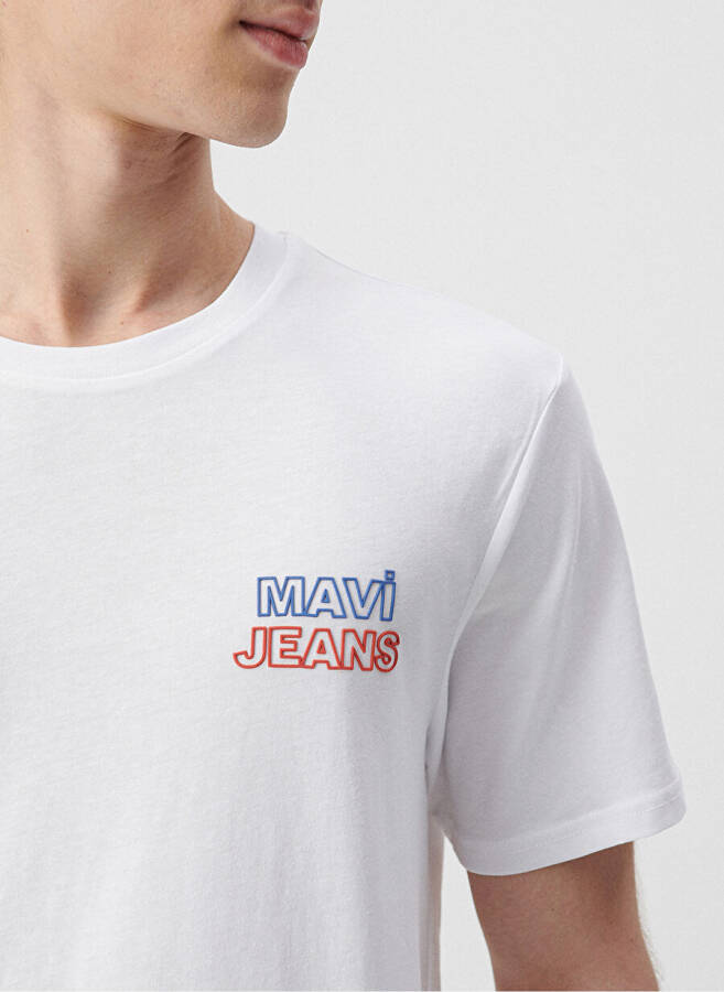 Mavi M066841-620 Crew Neck Slim Fit Printed White Men's T-Shirt - 5