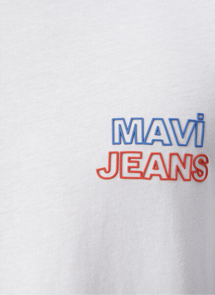 Mavi M066841-620 Crew Neck Slim Fit Printed White Men's T-Shirt - 6