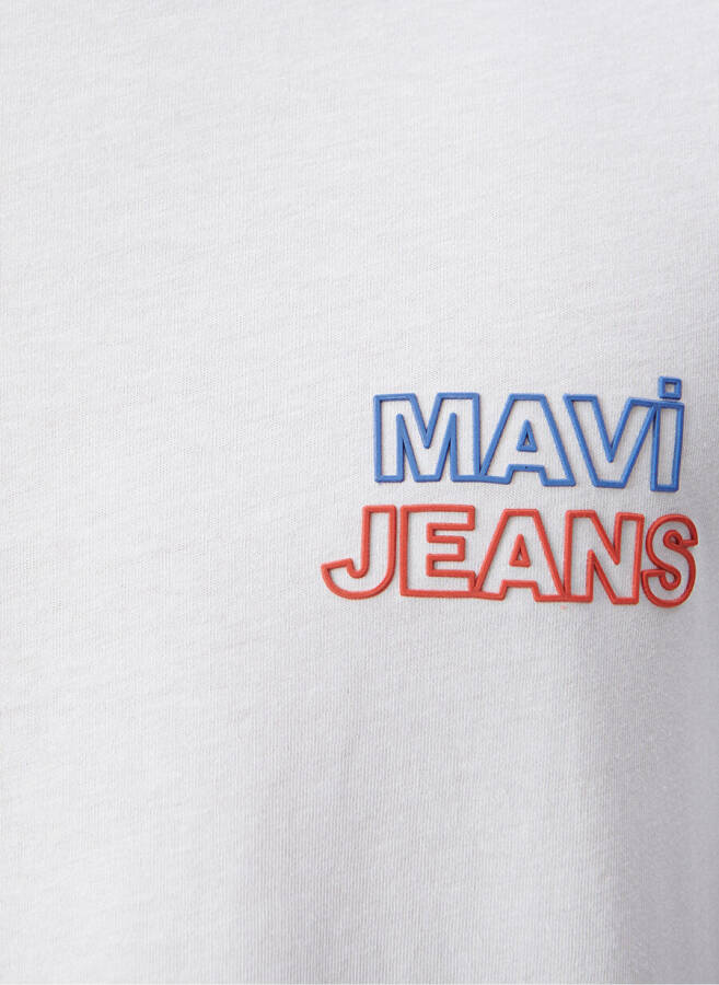 Mavi M066841-620 Crew Neck Slim Fit Printed White Men's T-Shirt - 6
