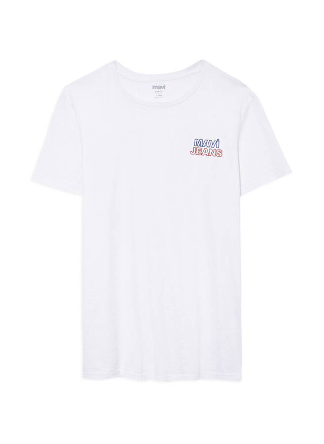 Mavi M066841-620 Crew Neck Slim Fit Printed White Men's T-Shirt - 7