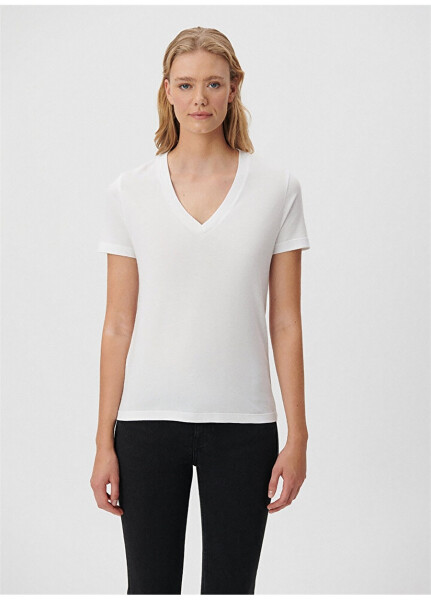 Mavi M1600956-620 Crew Neck Regular Fit White Women's T-Shirt - 9