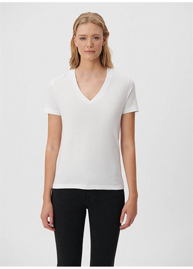 Mavi M1600956-620 Crew Neck Regular Fit White Women's T-Shirt - 9