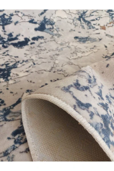 Mavi Kaymaz Yolluk - Yıkanabilir Dört Mevsim Halı | Salon, Banyo, Balkon, Genç Odası-Mavi - 4