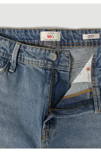 Regular Fit Orta Bel Slim Straight Leg Kadın İndigo Jean Pantolon - 8