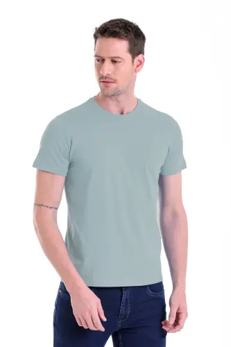 Mavi Regular Fit Düz 100% Pamuk Bisiklet Yaka Tişört - Mavi - 4