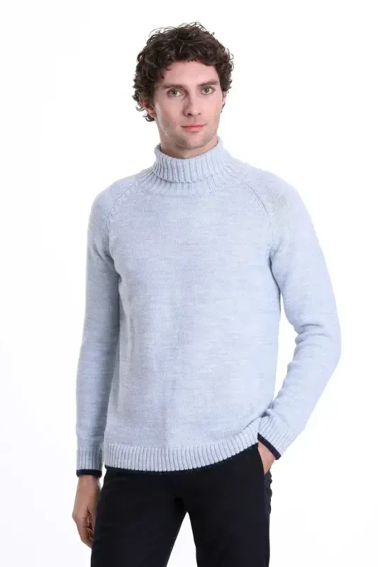 Mavi Regular Fit Düz Balıkçı Yaka Triko Kazak-Mavi - HATEMOĞLU