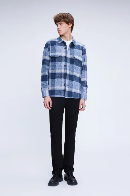 Mavi Shacket Comfort Fit Uzun Kol Pamuklu Kareli Gömlek-Mavi - 2