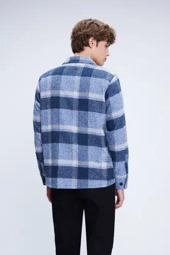 Mavi Shacket Comfort Fit Uzun Kol Pamuklu Kareli Gömlek-Mavi - 5