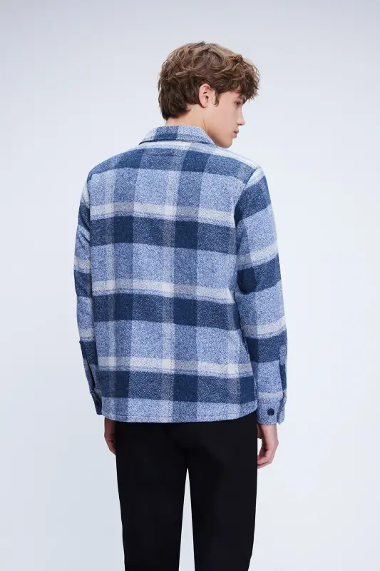 Mavi Shacket Comfort Fit Uzun Kol Pamuklu Kareli Gömlek-Mavi - 5