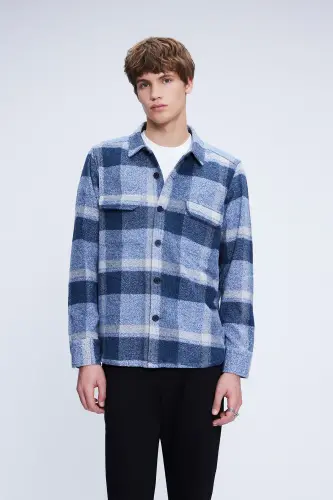 Mavi Shacket Comfort Fit Uzun Kol Pamuklu Kareli Gömlek-Mavi - 1