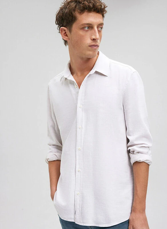 Mavi Slim Fit Bej Düz Erkek Gömlek - Mavi