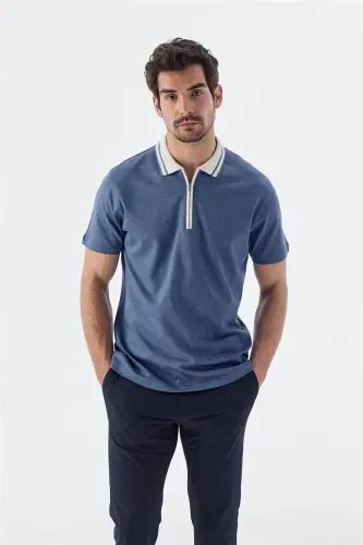 Mavi Slim Fit Fermuarlı %100 Pamuk Polo Yaka T-Shirt - JAKAMEN (1)