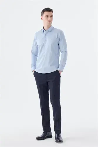 Mavi Slim Fit İtalyan Yaka Uzun Kol Klasik Kravatlık %100 Pamuk Saten Gömlek - JAKAMEN (1)