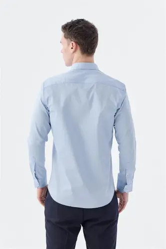 Mavi Slim Fit İtalyan Yaka Uzun Kol Klasik Kravatlık %100 Pamuk Saten Gömlek - 4