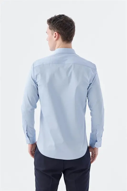 Mavi Slim Fit İtalyan Yaka Uzun Kol Klasik Kravatlık %100 Pamuk Saten Gömlek - 4