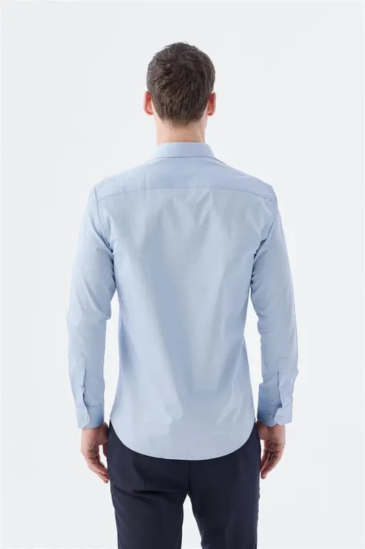 Mavi Slim Fit İtalyan Yaka Uzun Kol Klasik Kravatlık %100 Pamuk Saten Gömlek - 5