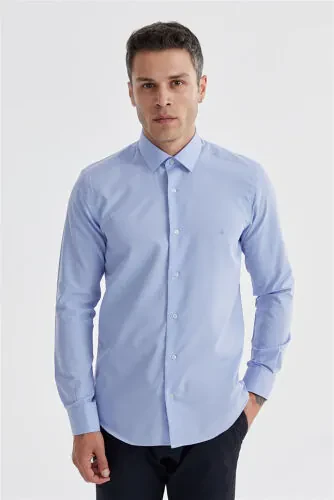 Mavi Slim Fit Pamuklu Klasik Kravatlık Gömlek - JAKAMEN (1)