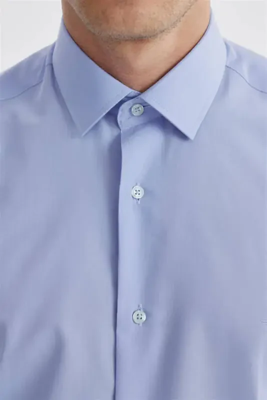 Mavi Slim Fit Pamuklu Klasik Kravatlık Gömlek - 3