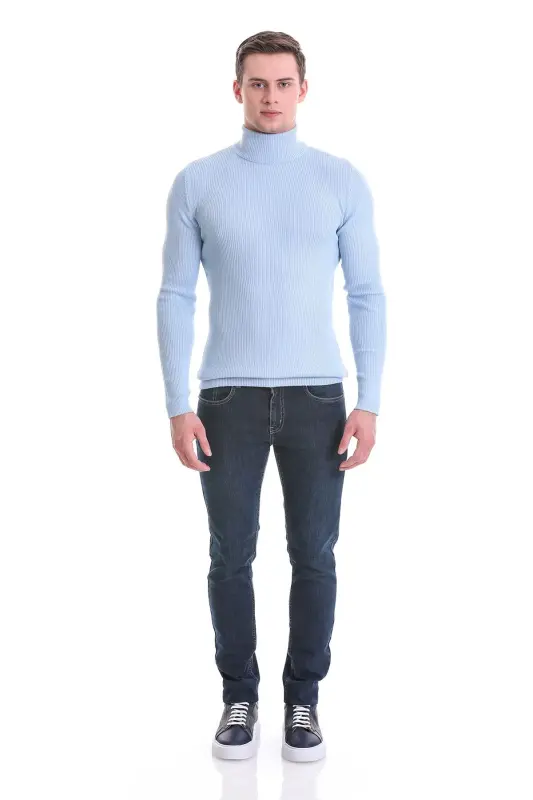 Mavi Slim Fit Ribbed Turtleneck Woolen Knit Sweater - Blue - 2