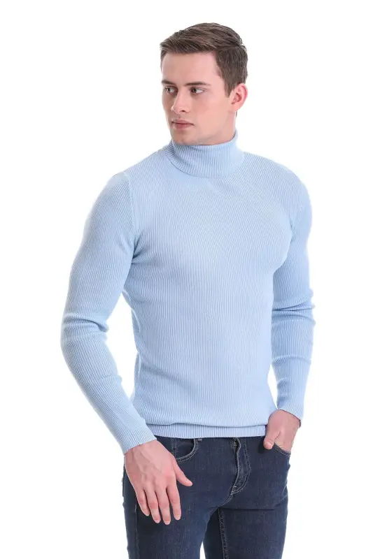 Mavi Slim Fit Ribbed Turtleneck Woolen Knit Sweater - Blue - 3