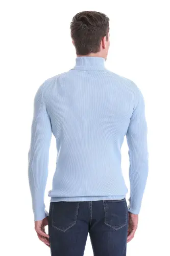Mavi Slim Fit Ribbed Turtleneck Woolen Knit Sweater - Blue - 6