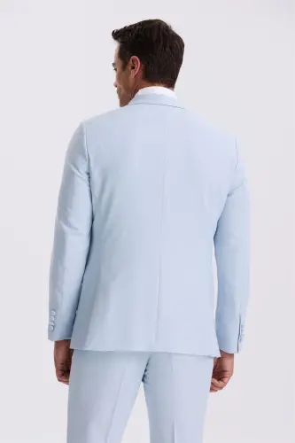 Mavi Slim Fit Şal Yaka Yelekli Smokin Damatlık Takım Elbise - 4
