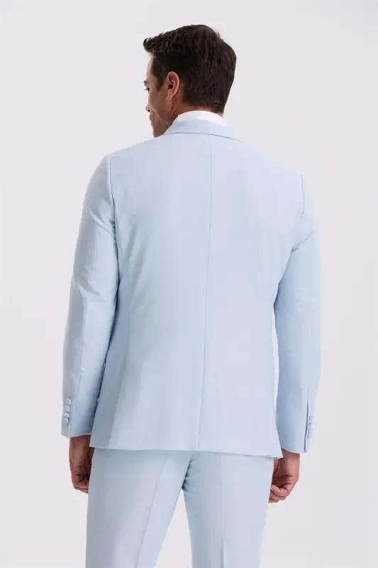 Mavi Slim Fit Şal Yaka Yelekli Smokin Damatlık Takım Elbise - 4