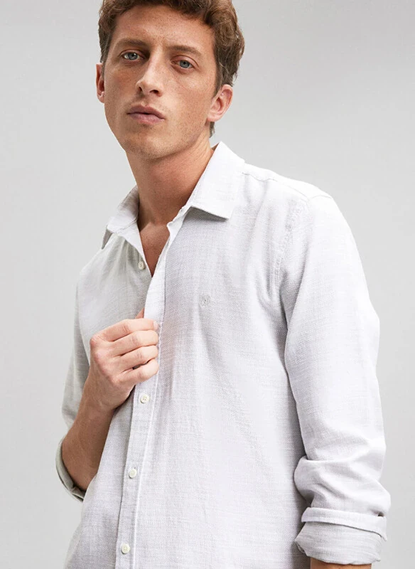 Mavi Slim Fit Yeşil Düz Erkek Gömlek - Mavi